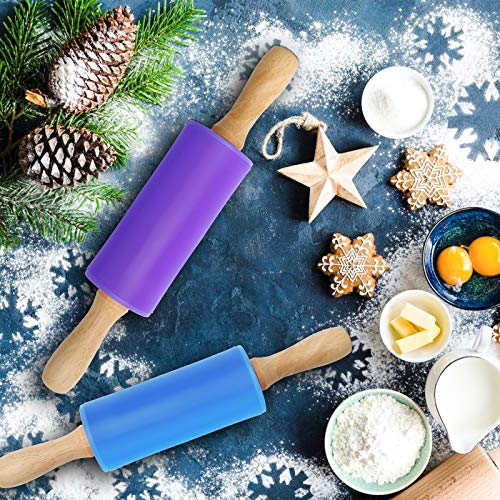 Koogel 9 Inch Mini Rolling Pin, 2 Pcs Kids Rolling Pin Small Rolling Pin Handle Rolling Pin for Home Kitchen Children Cake