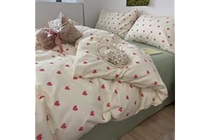 Nayoroom Heart Duvet Cover Queen Size Kawaii Pink Heart Printed on Cream White Bedding Set 3Pcs Kids Girls Cute Heart-Shaped Pattern Comforter Cover with Zipper Closure Soft Breathable Microfiber