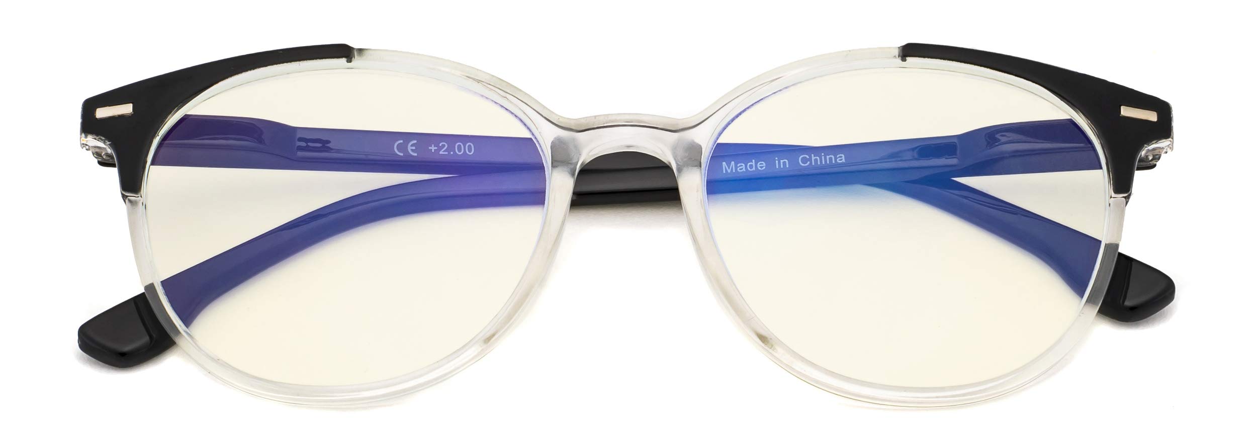 CessBlu Oversized Round Computer Glasses for Women Reading Screen Blue Light Filter Glare Blocking UV Rays (Black) +0.75