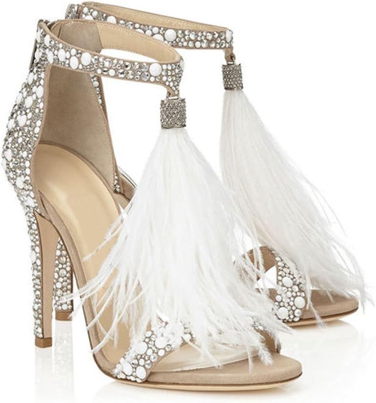 azmodo Women's Wedding Dress Party & Evening Stiletto Heeled Sandals Rhinestones Tassel Black