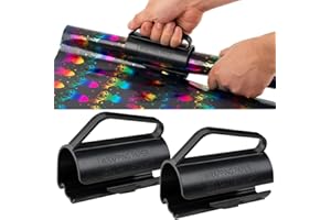 MARCHMARS BANGDAERGE Wrapping Paper Roll Cutter, 2Pcs Black Wrapping Paper Cutter Tool with Handle Push Cut Easy Sliding Birthday Gift Wrap Paper Roll Dispenser and Cutter Holder