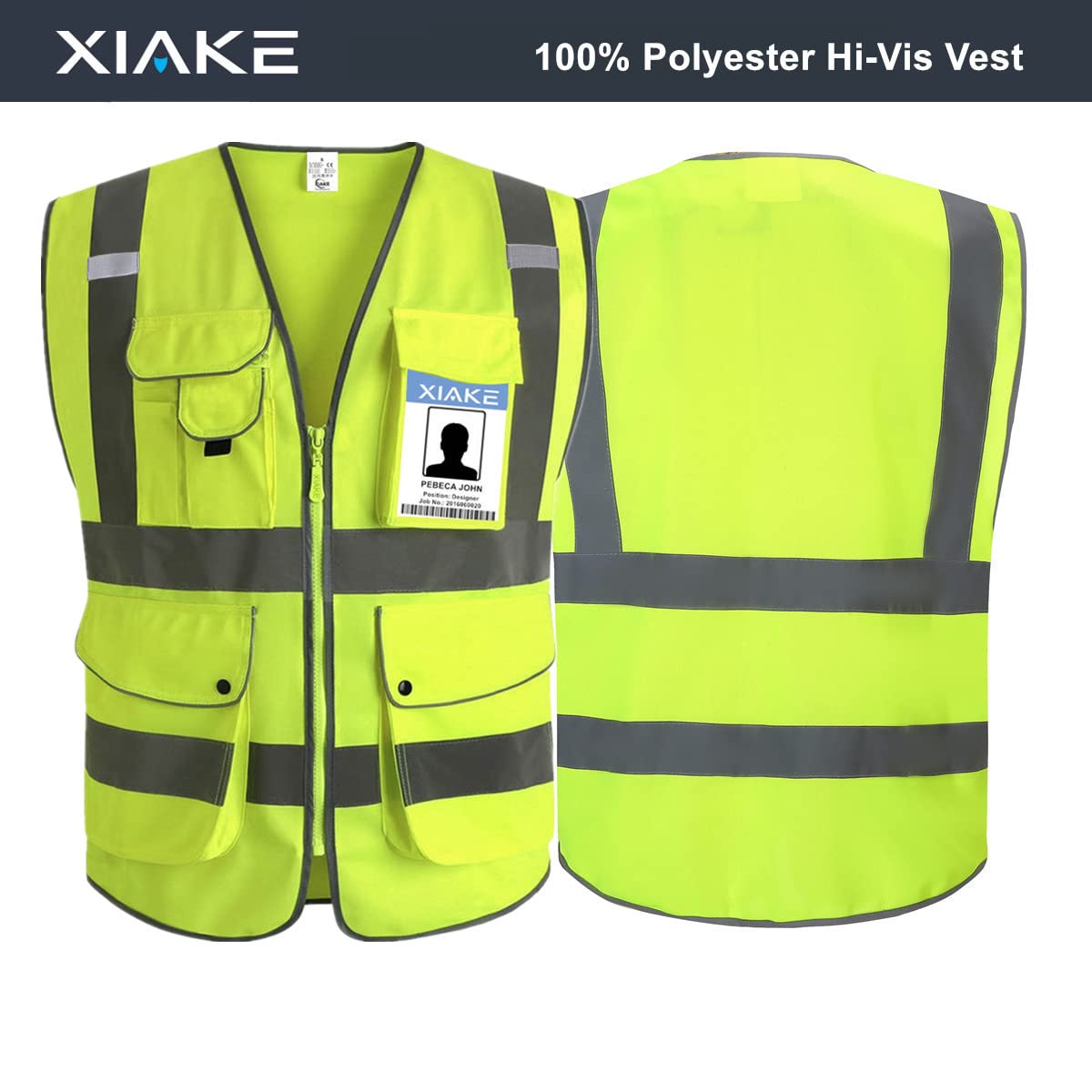 XIAKE 9 Pockets Class 2 High Visibility Reflective Safety Vest for Men Women,Meets ANSI/ISEA Standard