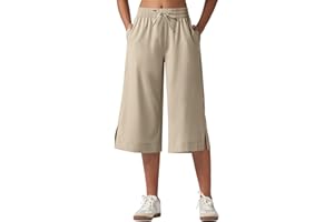 Willit Women's Wide Leg Capris Pants Lightweight Travel Pants Quick Dry Summer Walking Athletic UPF50+ Pockets
