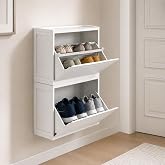 Vtopmart 7.8in Slim Plastic Wall Mounted Shoe Cabinet with Flip Drawers | Narrow, Space-saving, Lightweight, Removable Shelf, Detachable for Wash, Hold Shoe Large Size 10, for Mudroom, Entryway