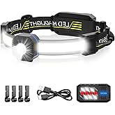 Spriak LED Headlamp, 1000lumens 230° Widebeam Headlight, USB Rechargeable HeadLamp with Red Taillight, Lightweight Waterproof Headband Light for Camping Running Hiking, Hard Hat Headlamp