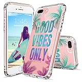 iPhone 7 Plus Case, Clear iPhone 8 Plus Case, MOSNOVO Good Vibes Only Tropica Leaves Quotes Clear Design Transparent Back Case with TPU Bumper for iPhone 7 Plus (2016) / iPhone 8 Plus (2017)