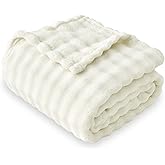 SOCHOW Cream White Bubble Fleece Blanket for Couch, Super Soft Cozy Cute Throw Blanket for Women, Decorative Fuzzy Flannel Blanket, 60 x 80 Inches