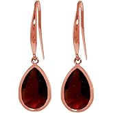 Galaxy Gold GG 14k Solid Rose Gold Fishhook Dangle Earrings with bezel-set Natural Garnets