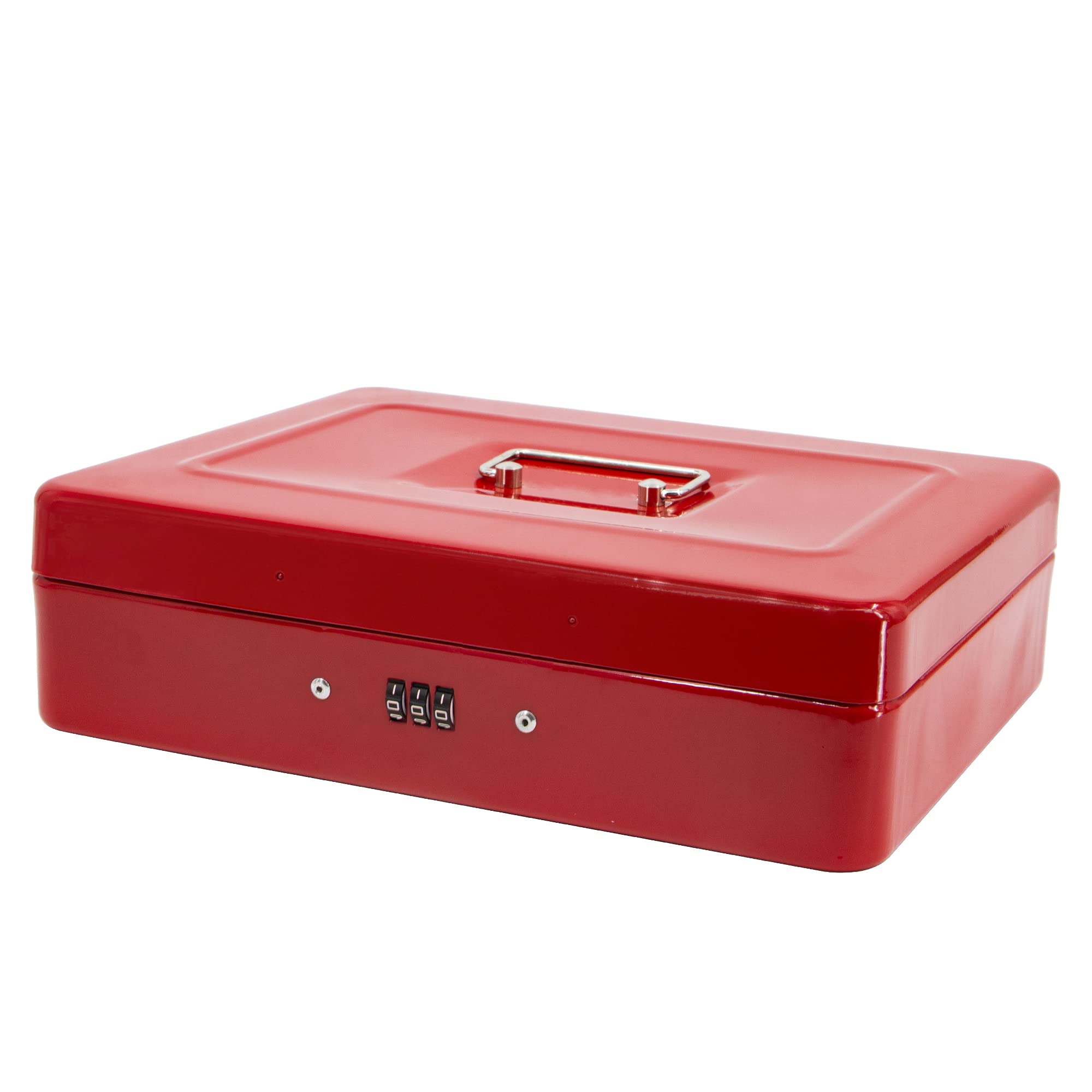 Time to Sparkle 12 inch Small Security Lock Box with Coin Tray Metal Material with Stainless Steel Handle 22 * 30 * 9cm Red