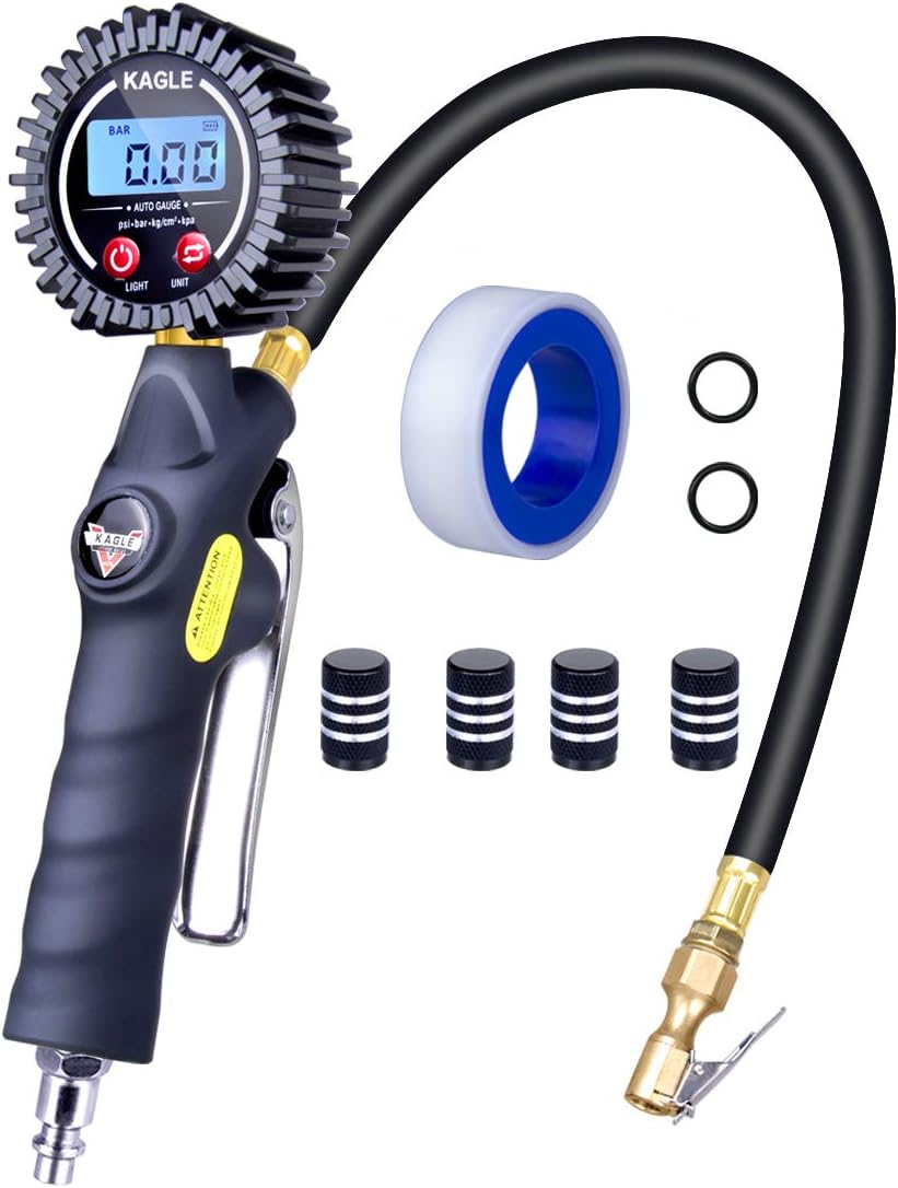 FYLINA AU01006-VC1 Digital Inflator, Preset Air Compressor Car, 12V 120W 120PSI Tyre Pump with Carry Bag, Large Display, Emergency LED Light and 3 Nozzle Adaptors, Compact and Lightweight