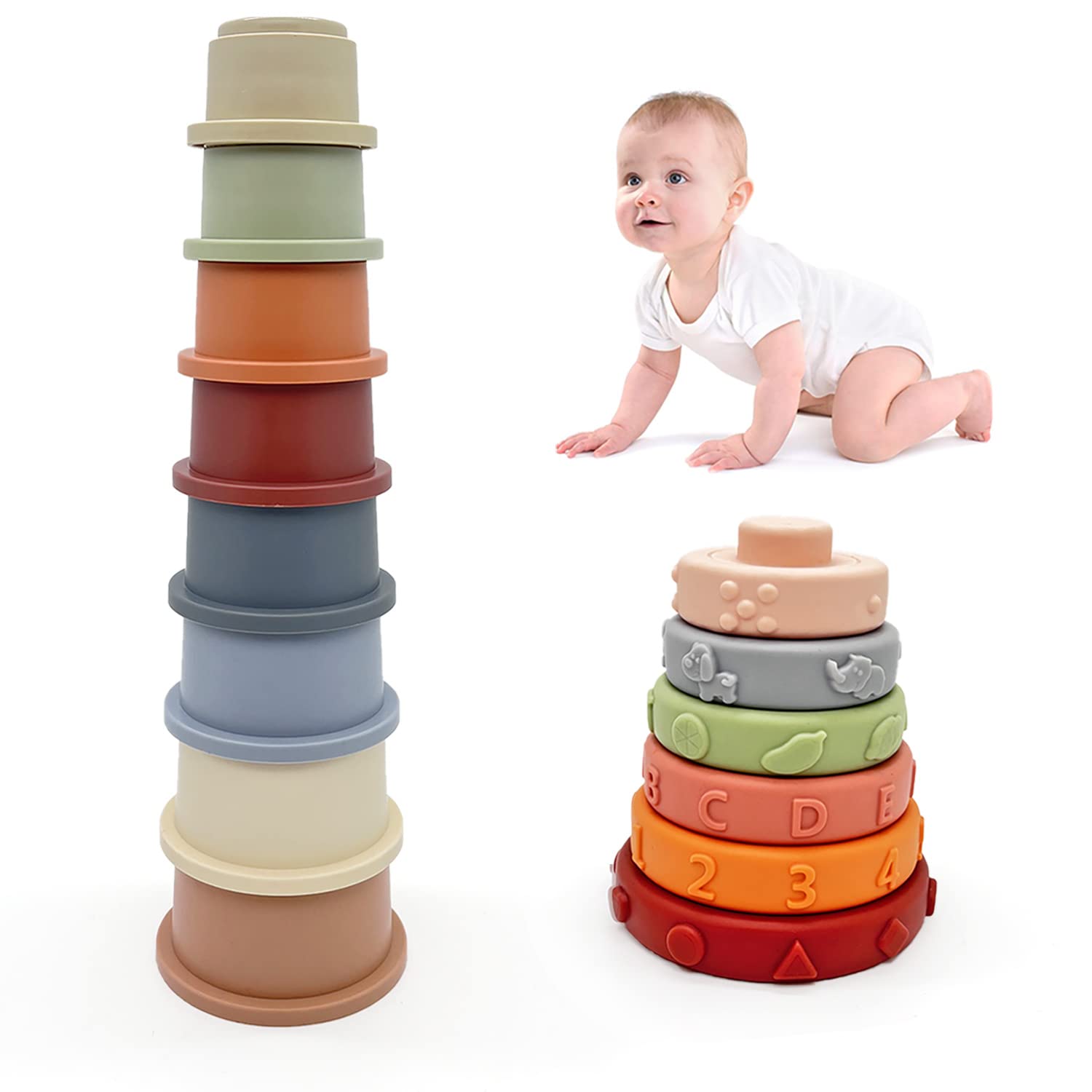 AESTEMON Stacking Baby Toys 6 to 12 Months Boys Girls Gifts, Stacking Cups & Rings Sensory Baby Toys 12+ Months, Early Development Montessori Toys for 1, 2 Year Old Boy Girls