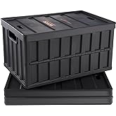 VEVOR Collapsible Storage Bins with Lids, 65L 3 Packs, Folding Plastic Stackable Utility Crates with Handles, Large Heavy Dut