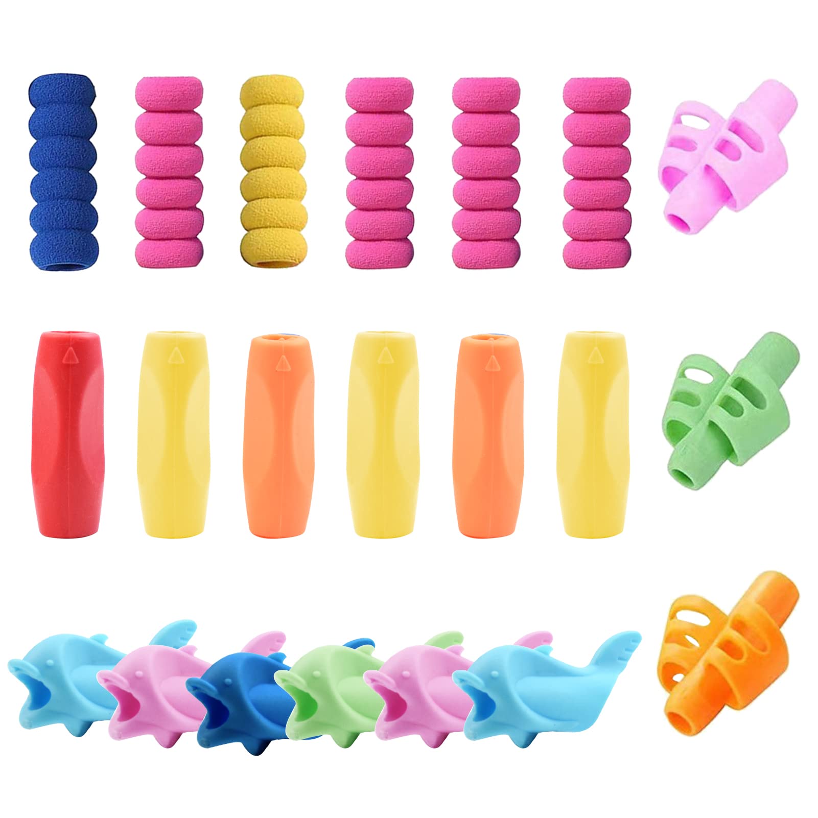 Udewo 21 PCS Silicone Pencil Grip Set - Writing Aid Tool with Finger Space Holder for Kids, Children and Adults