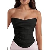 Floerns Women's Strapless Ruched Tube Tops Sleeveless Bandeau Concert Corset Top