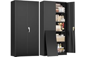 Greenvelly Metal Garage Storage Cabinet,Black 72" Steel Locking Garage Storage Cabinet with Doors and Shelves,Metal Office Storage Cabinet for Home,School,Garage(36" W x18 D)