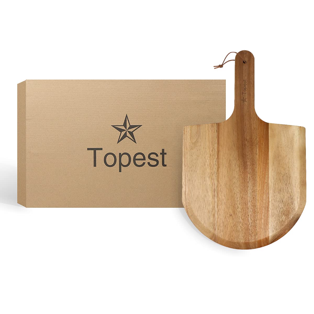 Topest Wooden Pizza Peel 12 Inch – Acacia Wood Large Pizza Paddle – Board for Homemade Bread Cake Fruits Vegetables and Pizza [Pizza Oven Accessories]