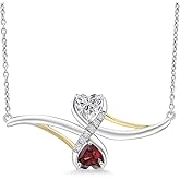 Gem Stone King 925 Silver and 10K Yellow Gold Lab Grown Diamond and Red Garnet Pendant Necklace for Women | 1.10 Cttw | Gemstone April Birthstone | Heart Shape 5MM | With 18 Inch Chain