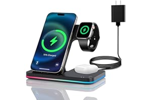 PGBFFY 3 in 1 Charging Station Wireless Charger iPhone Fast Charger Foldable Charging Stand for Apple Multiple Devices with an 18 W Quick Charger for iPhone 16/15/14/13 Pro Max Apple Watch AriPods Pro 2