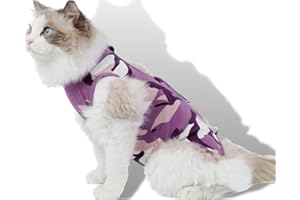 TORJOY New Professional Cat Recovery Suit After Surgery as E-Collar Alternative, Kitten Recovery Suit for Spay to Cover Abdominal Wounds, Camouflage Cat Apparel Anti-Licking Cat Onesie (S, Purple)