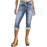 Flamingals Women's Zip Detail Skinny Leg Capris Jeans Low Waist Casual Pants