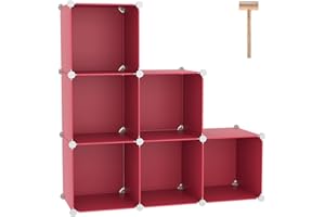 C&AHOME 6-Cube Storage Organizer, Stackable Storage Cubes Shelves, Portable Bookshelf, Plastic Clothing Storage Closet Organizer, DIY Modular Shelving Units for Wardrobe, Home, Red