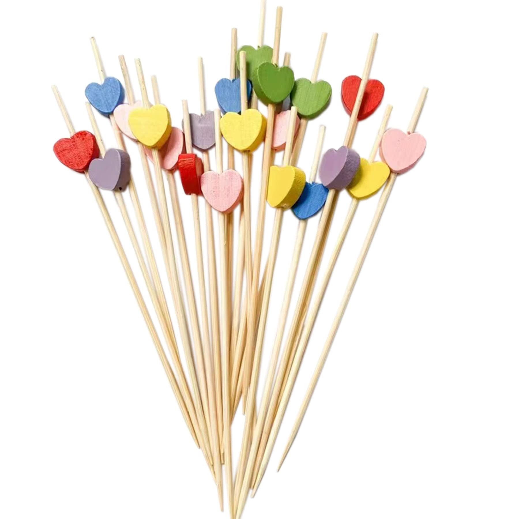 YYGMSS 100 Pcs Cocktail Picks Wooden Toothpicks Decor Cake Party Wedding Supply Cocktail Skewers Cute (heart shape)