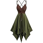 DRESSFO Women Jacquard Surplice Cami Dress Crisscross Back Asymmetrical Hem Ruffle Midi Dress