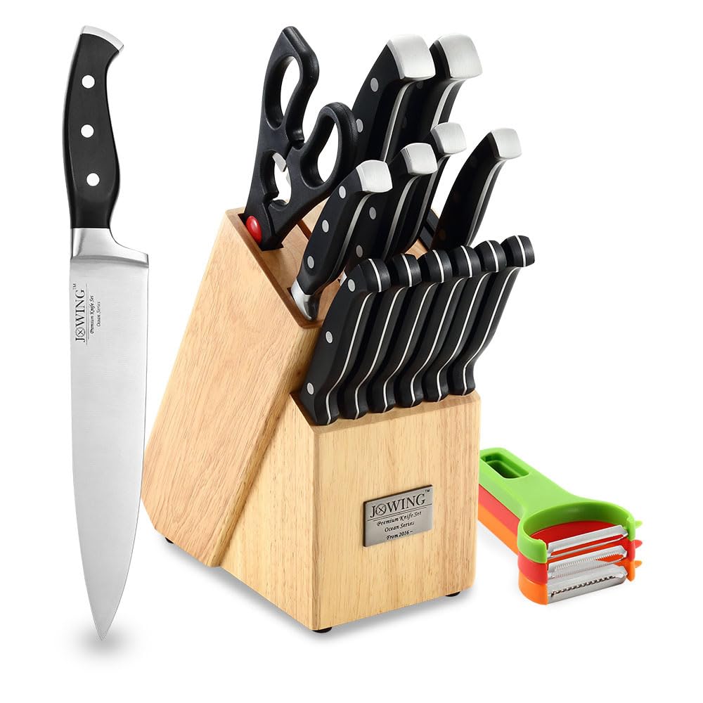 Photo 1 of 18-Piece Kitchen Chef's Knife Set Block Utensils Set with Peeler, German High Carbon Stainless Steel Razor-Sharp Blade with Ergonomic Handle, Professional Knife Block Set with Built-in Sharpener
