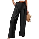 SEMARO Womens Casual High Waisted Linen Pants Wide Leg Lounge Palazzo Trousers Beach Outfits with Pockets