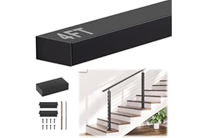 Gyykzz 4FT Stainless Steel 304 Handrail Black, Rectangular Handrail Flat Top Rail with SS304 End Cap and POM Connecting Blocks for Indoor Outdoor Deck Stair Cable Railing System DIY Balustrade