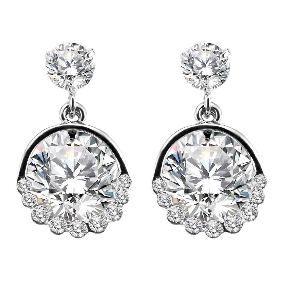 BiBeary Women elegant Zirconia Simulated Pearl 3D round Dangle Earrings Silver-Tone