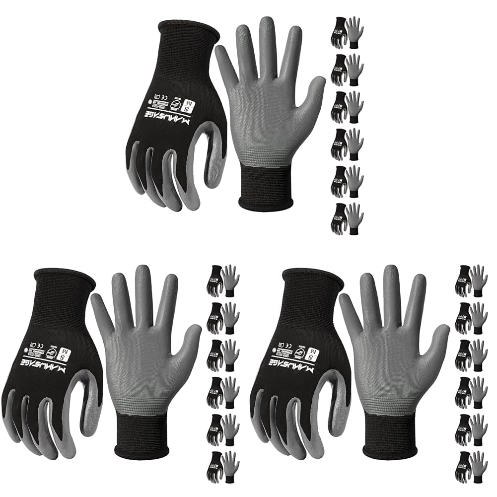 MANUSAGE Nitrile Work Gloves with Touchscreen Fingers - Safety Gloves for Men and Women (Size XL, Black, 6-pairs) Image