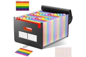 37 Pockets Expanding File Folders with Blank Labels, Expandable Accordian File Organizer with Cover, Desktop Accordion Folder