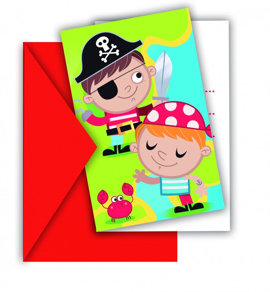 Procos- Pirates Treasure Hunt Invitations, 6 Pieces, Multi-Colour, PR88255