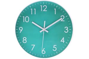 Epy Huts Modern Simple Wall Clock Indoor Non-Ticking Silent Sweep Movement Wall Clock for Office, Bathroom, Living Room Decorative 10 Inch Teal