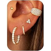 Crmya Dainty Big Small Hoop Earrings for Women Huggie Hypoallergenic Silver Gold Flat Back Stud Earrings Set 14K Gold Plated Luxury Cubic Zirconia Ear Cuff Cartilage Earrings for Multiple Piercing Jewelry Gifts for Women 5 Pairs