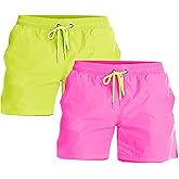 YnimioAOX 2 Pack Men's Swim Trunks Quick Dry Beach Shorts with Mesh Lining