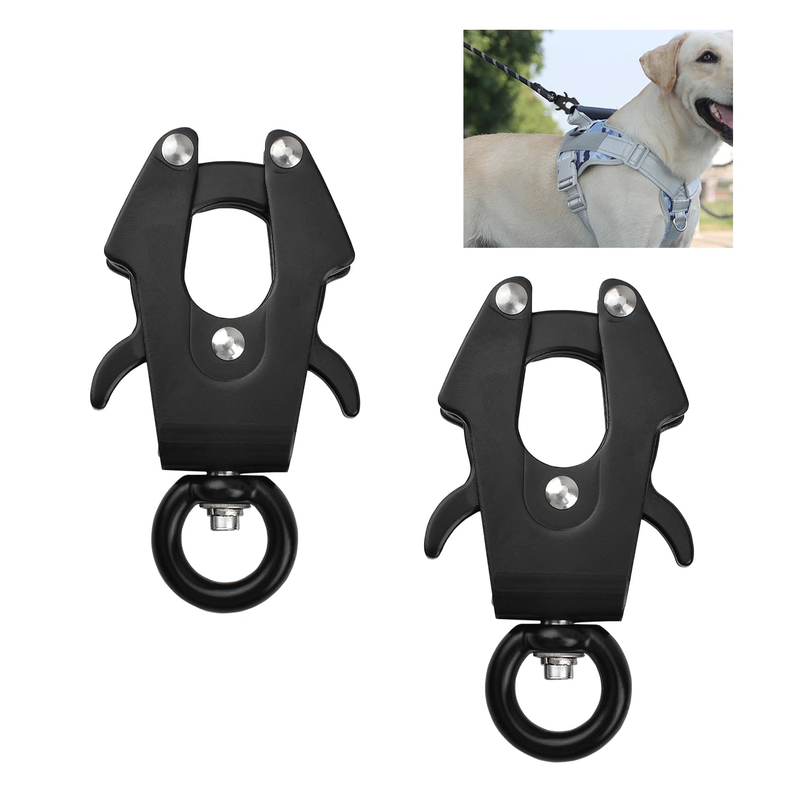 UFURMATE Frog Clip, 2PCS Space Aluminum Locking Dog Leash Buckle with Weight Capacity of 770lbs Quick Release Buckle Dog Leash Clasp 360 Degree Swivel Clip (15mm Round Ring)