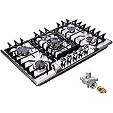 Gas Cooktop 30 Inch, Built-in 5 Burners Stainless Steel Gas Stovetop LPG/NG Convertible Gas Stove Top Dual Fuel Gas Hob DM5722