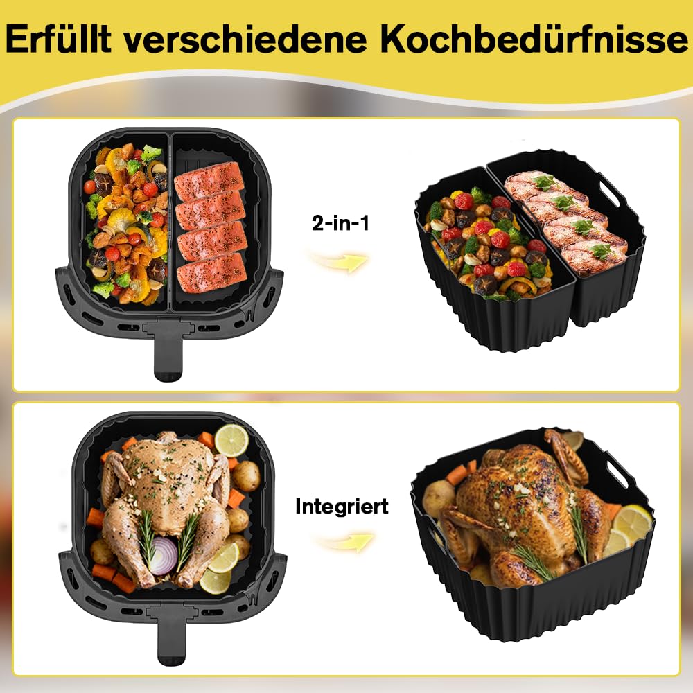 3 Stück Silikonform Heißluftfritteuse für Russell Hobbs Air Fryer XXL 8L (27170-56) / 8,3L (27632-56), Airfryer Silikonform Wiederverwendbare Luftfritteuse Einsätze Backform, spülmaschinenfest 3