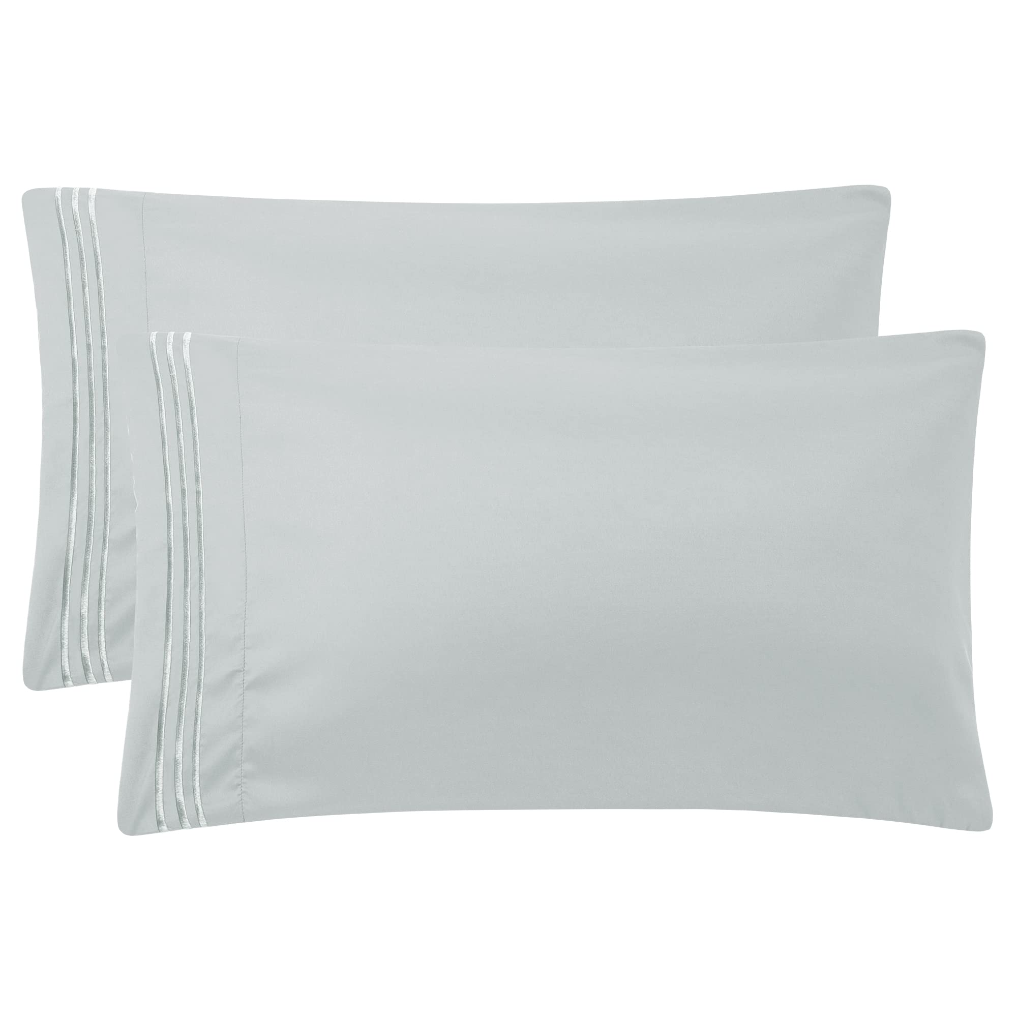 PiccoCasa Brushed Microfiber Pillowcases 2 Pack Soft Breathable Pillow Covers with Embroidery, Pillow Case Covers with Zipper Closure Light Grey 50 x 90cm