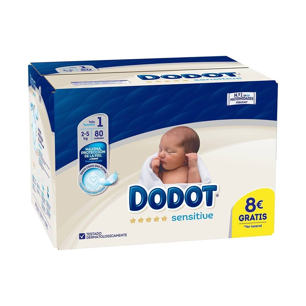 Dodot Sensitive Diapers, Size 1, Diapers, 2-5 kg, White, One Size, Vanilla, 80 Count
