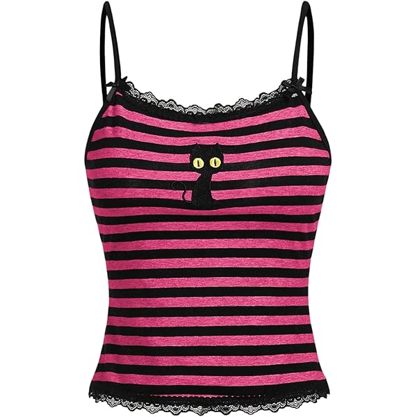 SOLY HUX Women's Y2k Lace Striped Cami Crop Tops Spaghetti Strap