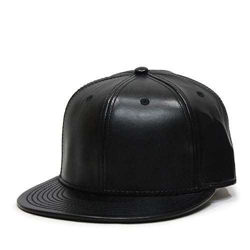 Premium Plain Wool Blend Leather Flat Bill Adjustable Snapback