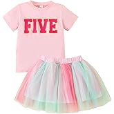 ATCTBOGFS Toddler Kids Baby Girls Birthday Outfit Two/Three/Four/Five/Six T-shirt Rainbow Mesh Tulle Tutu Skirts