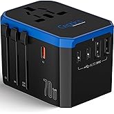 Ceptics 70W World International Travel Plug Adapter - Powerful GaN Tech with Pd & QC 3.0 Dual 3X USB-C Power - 2 USB Ports Wall Charger Type I C G A Outlets 110V 220V A/C - EU Euro US UK (70-KU)