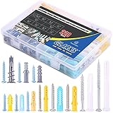 230pcs Plastic Drywall Wall Anchors And Screws Kit,Assortment Colors Plastic Anchors