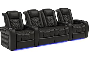 VALENCIA THEATER SEATING Valencia 2025 Tuscany Home Theater Seat - Nappa Leather Power Recliner with Cool Gel Memory Foam, USB-C/USB-A Charging, RGB LED Lights, Adjustable Lumbar & Headrest (Row of 4 Loveseat Center, Black)