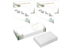 SHIEL-EVEN 50 Sets Gift Certificates for Business, Blank Gift Cards Certificates with Envelopes, for Salon Restaurants Spa Marriage Birthday Client Vouchers 11.8 x 3.9 Inch - Greenery