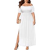 Plus Size Summer Dresses Sun - Maxi Boho Casual Off Shoulder Floral Lace Long Dress with Pockets